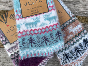 Blue Reindeer Wool Blend Socks