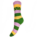 Pink Yellow and Green wide Stripe with dots Bamboo Socks Size 4-7