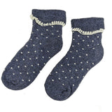 Blue cuff socks with cream dots, ladies bed socks size 4-7