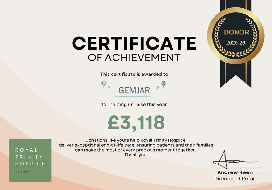 How Donating Surplus Stock Helped Gemjar Raise £3,000 for Royal Trinity Hospice