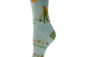 Panda Bamboo socks - grey socks with green heel toe and cuff and panda motifs