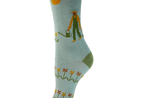 Panda Bamboo socks - grey socks with green heel toe and cuff and panda motifs