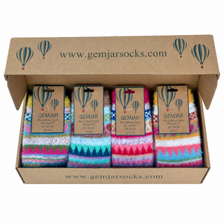 4 pairs of fairisle patterned socks in a gift box