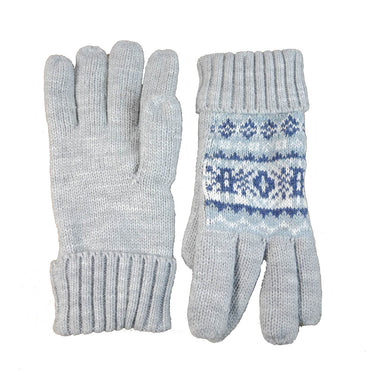 Grey and Blue winter pattern lined wool blend gloves