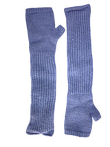 Pair of blue ribbed elbow length fingerless gloves from gemjar
