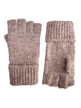Pair of fawn knit fingerless gloves with a turnover cuff from Gemjar
