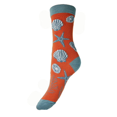 Orangey Red Sea Shells Bamboo Socks