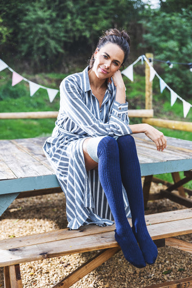 Dark blue over-the-Knee Wool Blend Socks