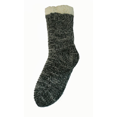 Grey ribbed fleece lined cable knit slipper socks