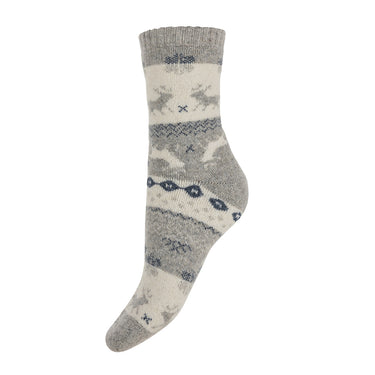 Light Grey Wool Blend Socks with reindeer pattern