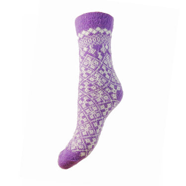 Purple and white patterned soft Wool Blend socks