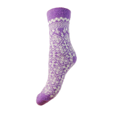 Purple and white patterned soft Wool Blend socks