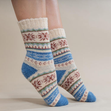 Fawn and blue Scandi patterned soft Wool Blend socks