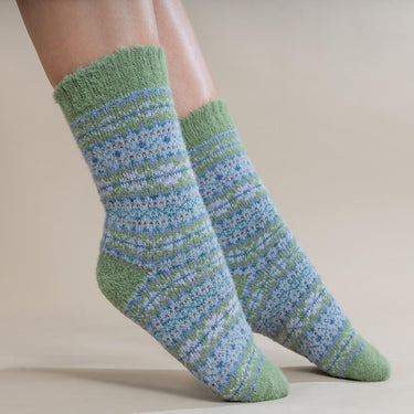 Green, blue and grey Scandi patterned soft Wool Blend socks