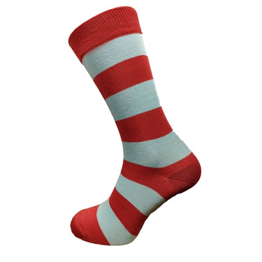 Red and Pale Blue Stripe Bamboo Socks