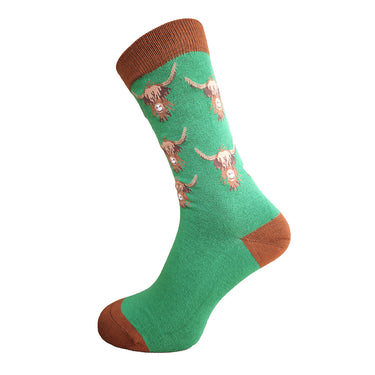 Green Highland Cow Face Bamboo Socks