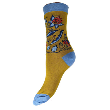 Mustard Floral Bamboo Socks