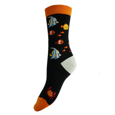 Black Happy Fish Bamboo socks