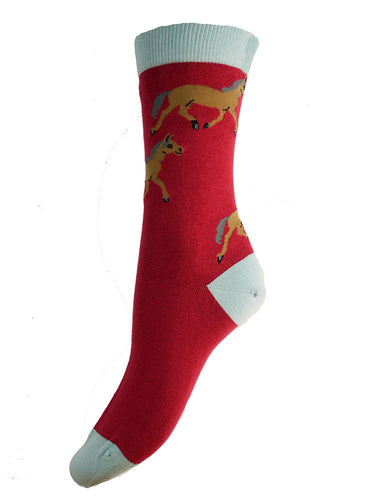 Dark red Horses Bamboo socks