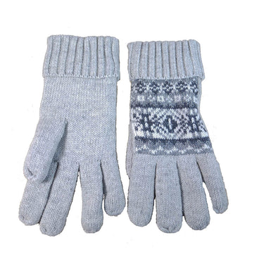 Grey and white winter pattern lined wool blend gloves