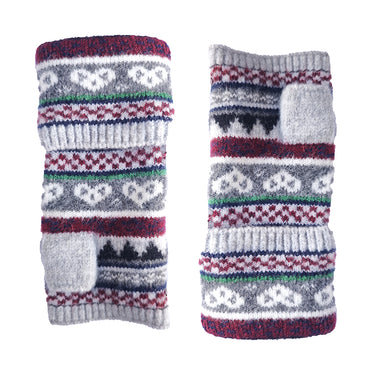 Grey Nordic Heart Fingerless Gloves