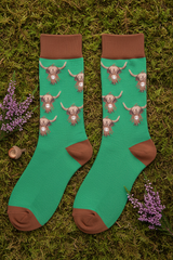 Green Highland Cow Men's Bamboo Socks