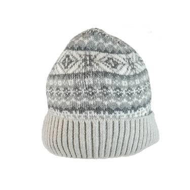 Grey and white Winter patterned fleece lined hat