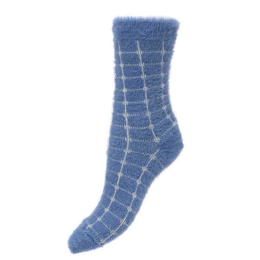 Blue with cream grid men's wool blend socks