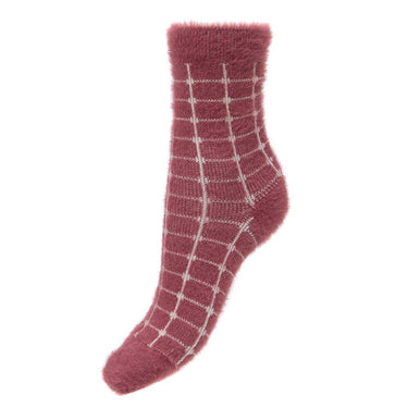 Pink with cream grid men's wool blend socks