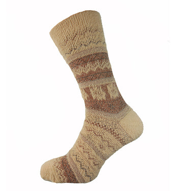 Cream and Brown Nordic patterned wool blend socks