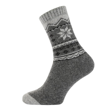 Grey winter pattern wool blend socks