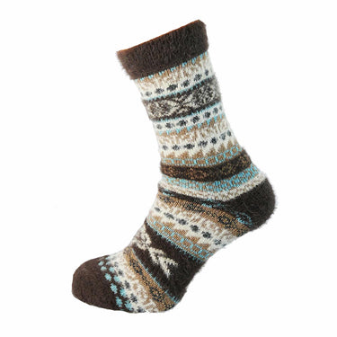 Dark brown with white and blue Nordic pattern Wool Blend socks