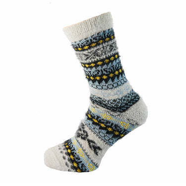 Grey with blue, black and yellow Nordic pattern Wool Blend socks