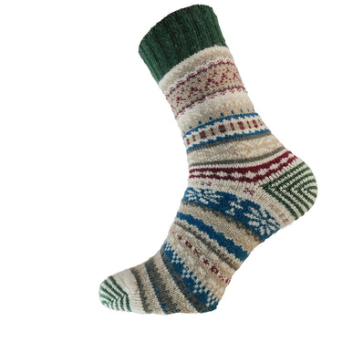 Fawn, blue and green Nordic patterned wool blend socks