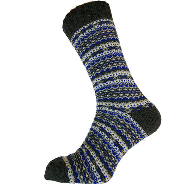 Grey, blue and white Nordic patterned wool blend socks