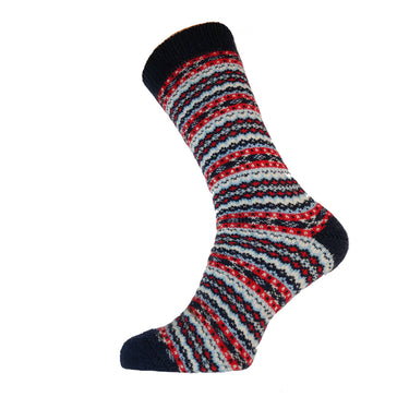 Blue, red and white Nordic patterned wool blend socks