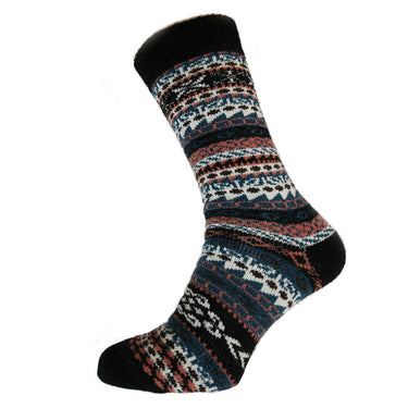 Black, teal and orange Nordic patterned wool blend socks