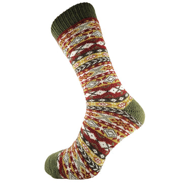 Multicolored patterned sock on a white background