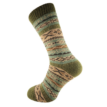 Green toned Fairisle patterned cosy crew socks