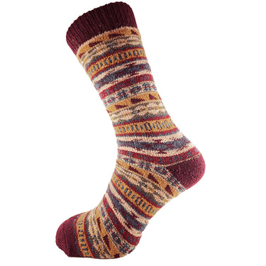 Red Nordic patterned sock on a white background