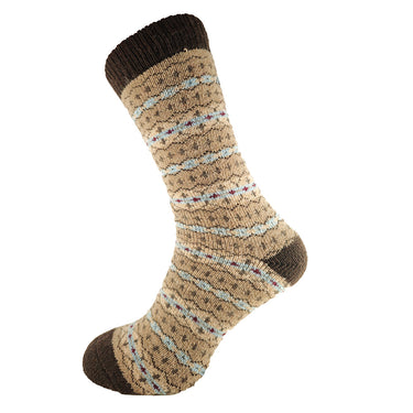 Beige toned Fairisle patterned cosy crew socks