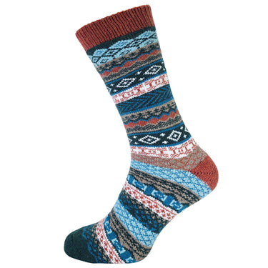 Blue and Orange Nordic patterned cosy crew socks