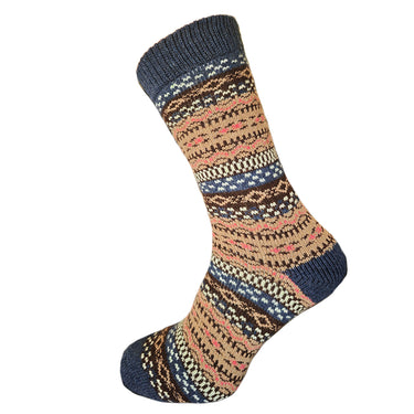 Blue and Orange Fairisle patterned cosy crew socks
