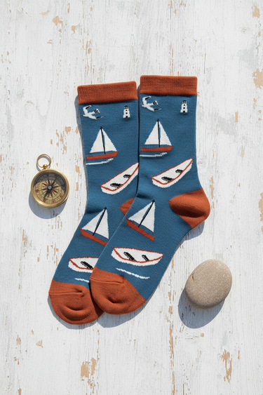 Seaside Sailing Boats Bamboo Socks