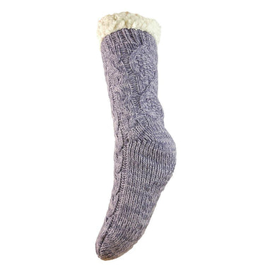 Purple fleece lined cable knit slipper socks