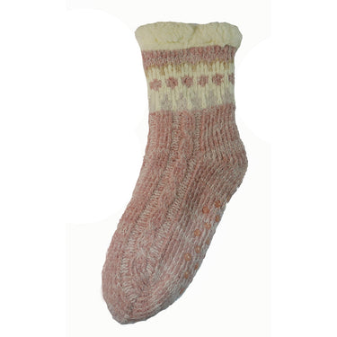 Pink patterned fleece lined cable knit slipper socks