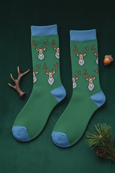 Stag Head Men's Bamboo Crew Socks - correct colours, plain foot