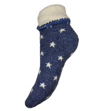 Blue cuff sock with cream stars