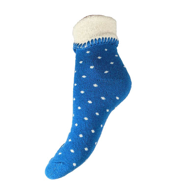 Blue Cuff Socks with Cream Dots