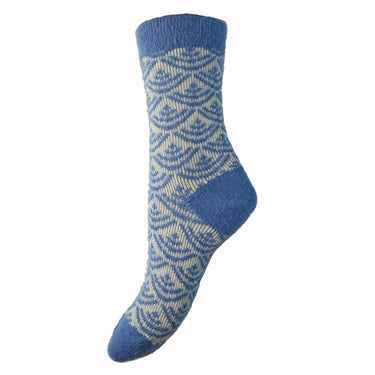 Blue and Cream  patterned Wool Blend Socks